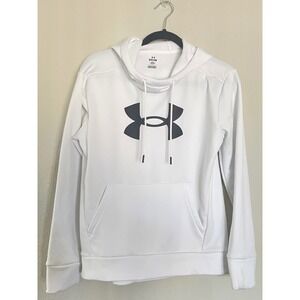 Under Armour UA Fleece Big Logo Pull Over Hoodie Loose Fit White Hooded 
Size S